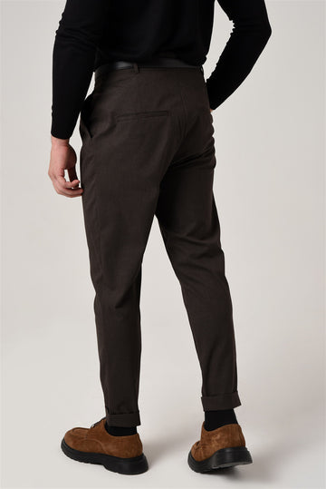 Men's Brown High Waist Belted Trousers - Wessi