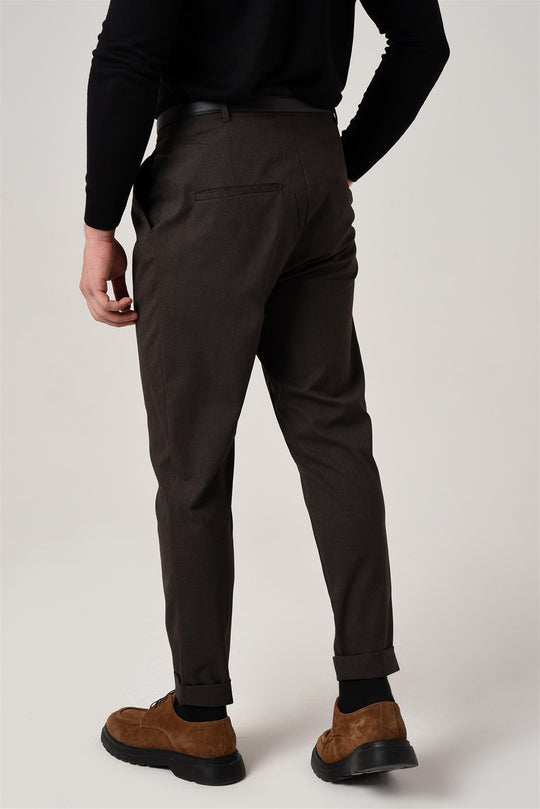 Men's Brown High Waist Belted Trousers - Wessi