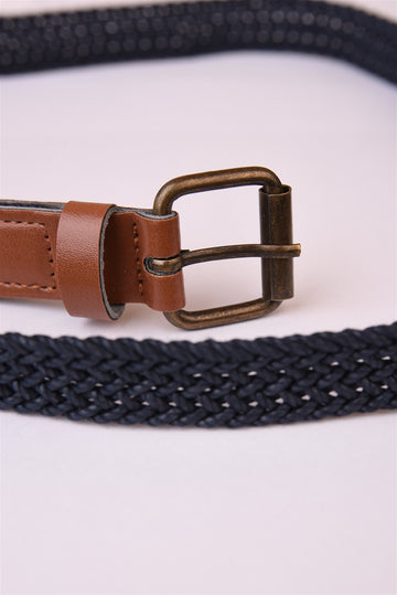 Men's Navy Blue Thin Knitted  Belt - Wessi