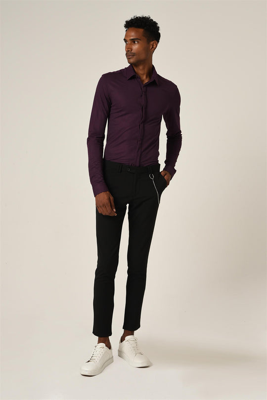 Men's Damson Hidden Button Long Sleeve Slim Fit Knitwear Shirt - Wessi