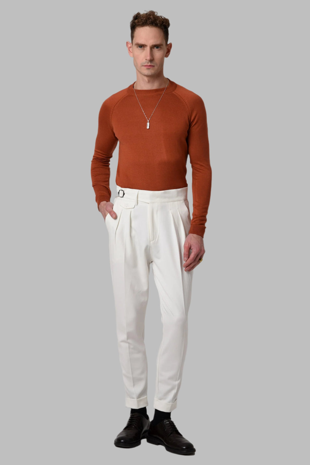 Pull Homme Orange Col Rond Coupe Slim en Maille - Wessi