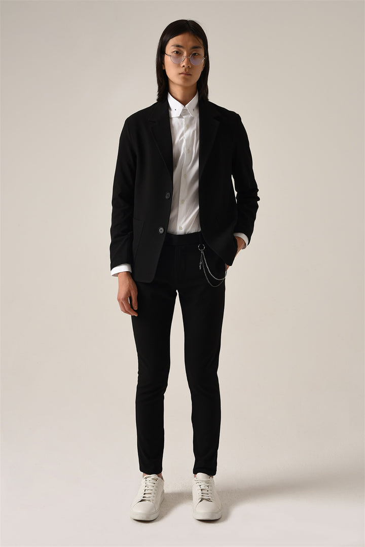 Men's Black Accessory Detail Slim Fit Trousers - Wessi