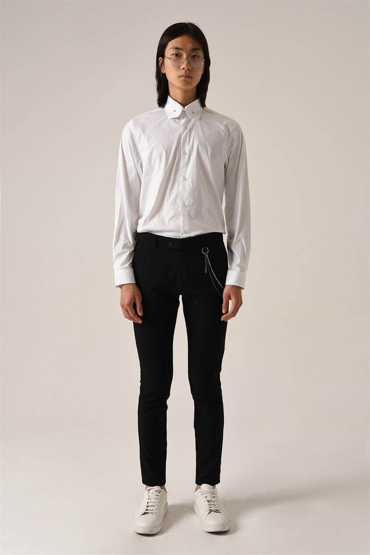 Men's Black Accessory Detail Slim Fit Trousers - Wessi