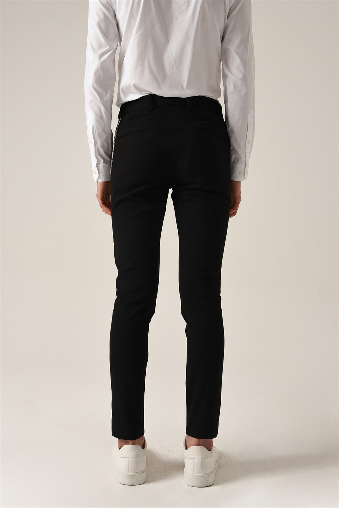 Men's Black Accessory Detail Slim Fit Trousers - Wessi