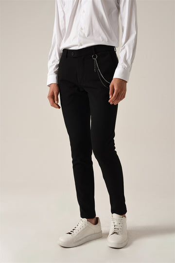 Pantalon Slim Homme Noir Détail Accessoires - Wessi