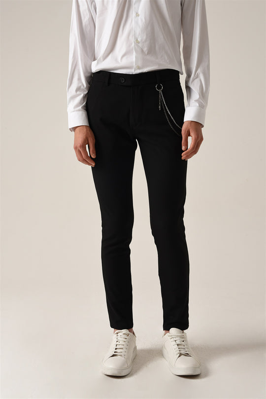 Pantalon Slim Homme Noir Détail Accessoires - Wessi