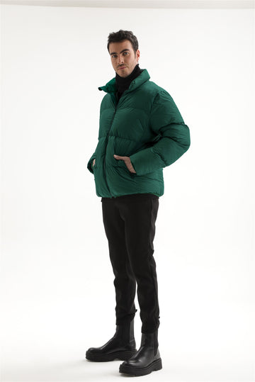 Men's Green Vertical Collar Rubber Inflatable Coat - Wessi