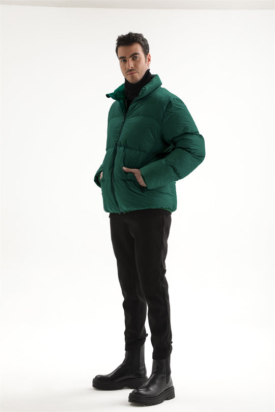 Men's Green Vertical Collar Rubber Inflatable Coat - Wessi