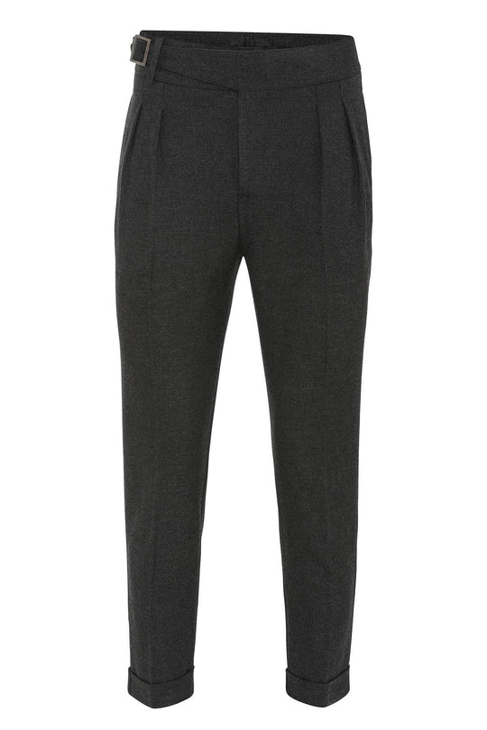 Anthracite Pantalon Plissé pour Homme avec Détail de Boucle - Wessi