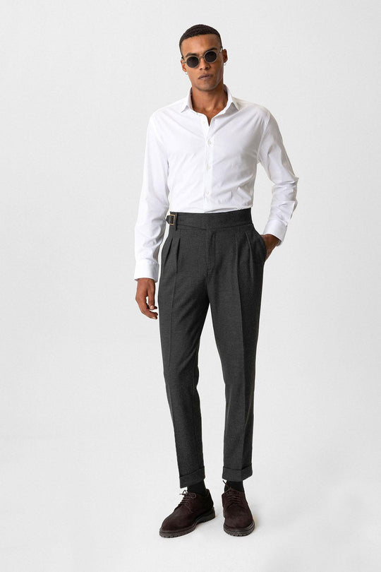 Anthracite Pantalon Plissé pour Homme avec Détail de Boucle - Wessi