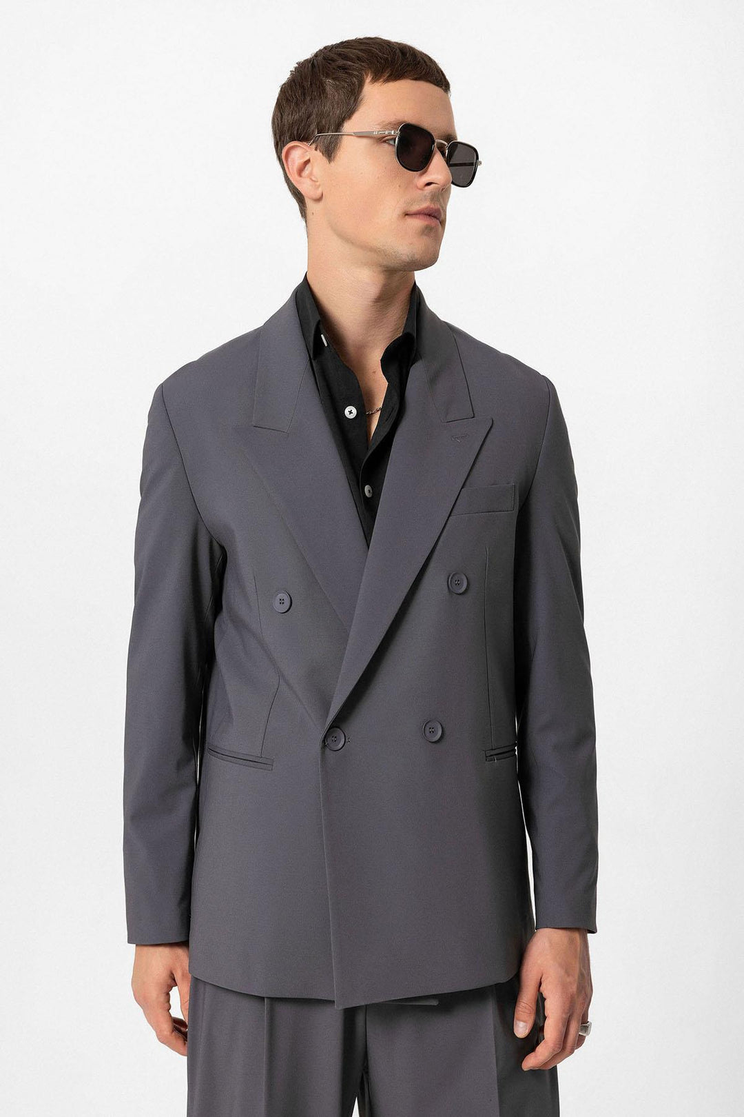 Anthracite Single Button Double-breasted Men's Blazer Jacket Wessi