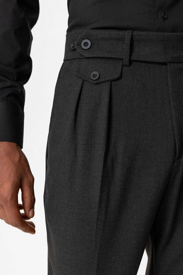 Anthracite High-Waisted Pleated Technical Men's Trousers - Wessi