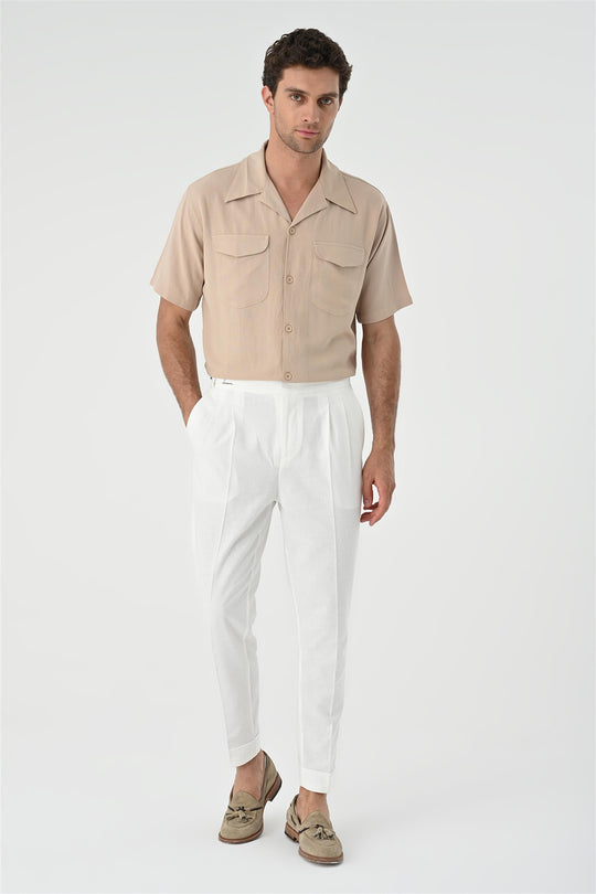 Chemise Homme Beige Col Camp Poche Détaillée - Wessi