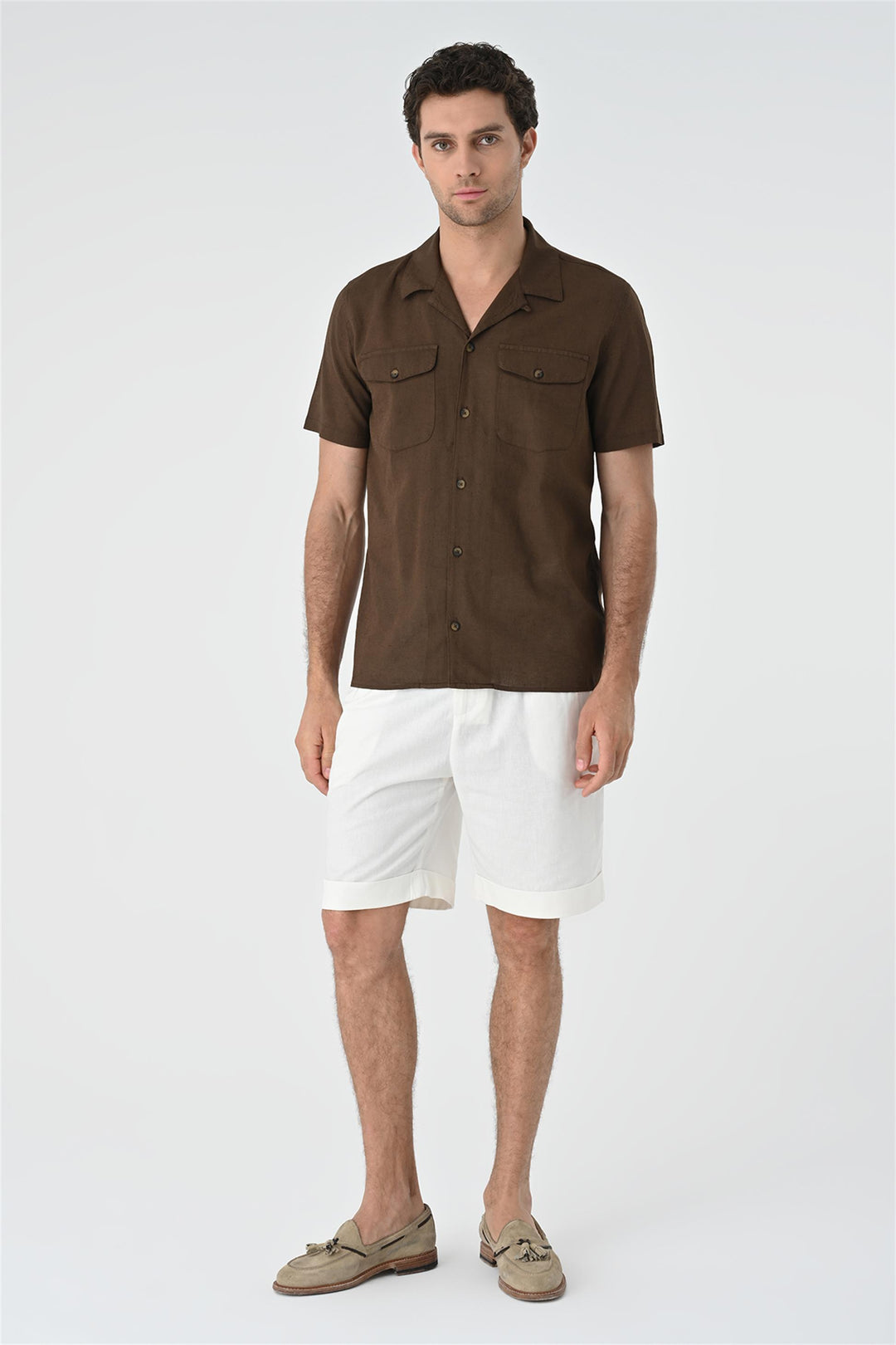 Men's Brown Camp Collar Pocket Detailed  Shirt - Wessi