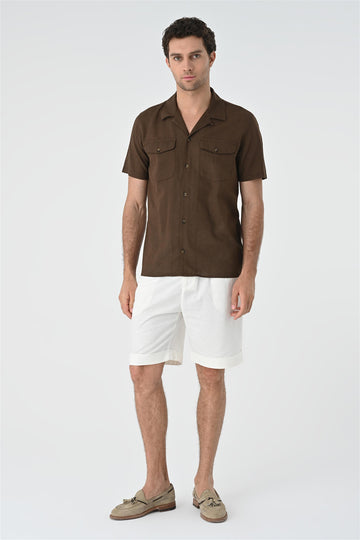 Men's Brown Camp Collar Pocket Detailed  Shirt - Wessi