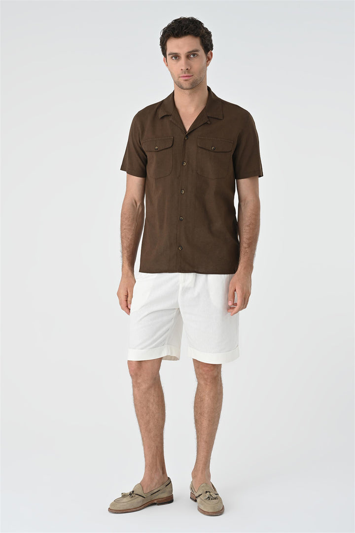 Men's Brown Camp Collar Pocket Detailed  Shirt - Wessi
