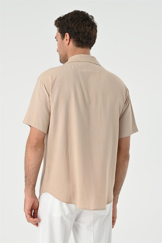 Chemise Homme Beige Col Camp Poche Détaillée - Wessi