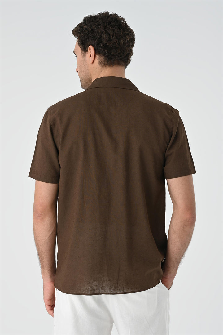 Men's Brown Camp Collar Pocket Detailed  Shirt - Wessi