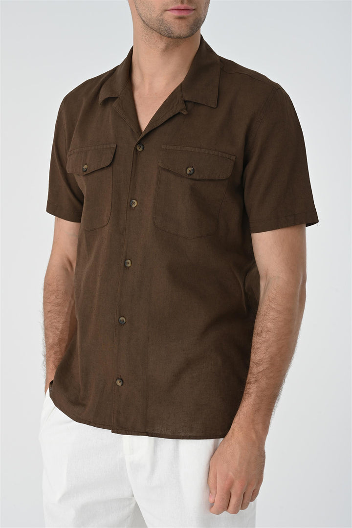 Men's Brown Camp Collar Pocket Detailed  Shirt - Wessi