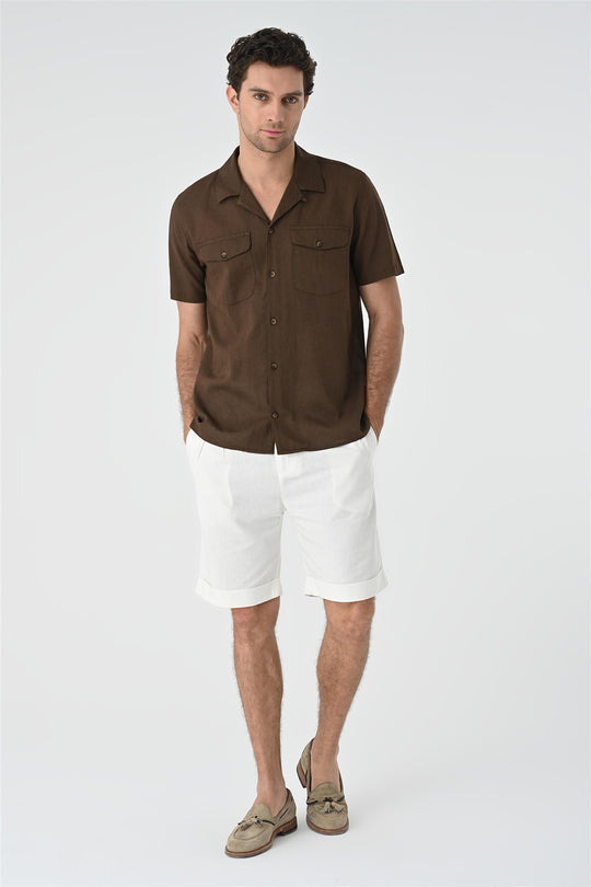 Men's Brown Camp Collar Pocket Detailed  Shirt - Wessi