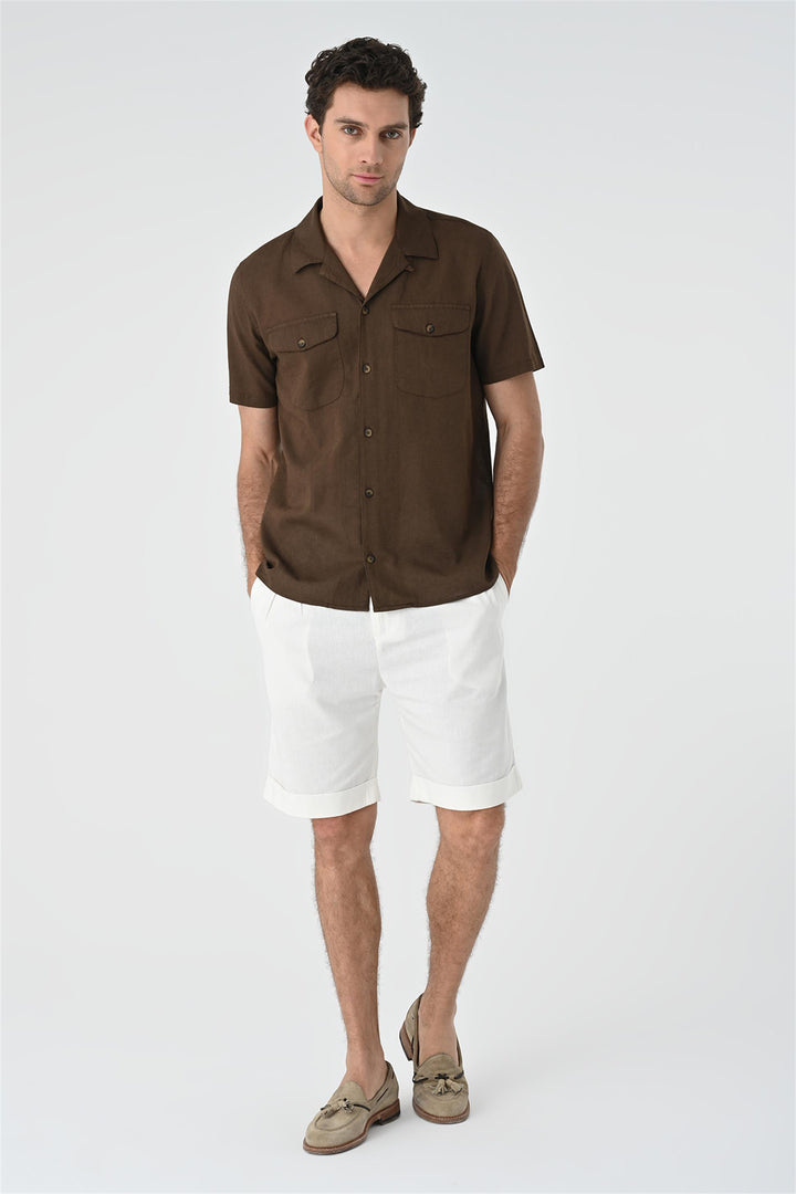 Men's Brown Camp Collar Pocket Detailed  Shirt - Wessi