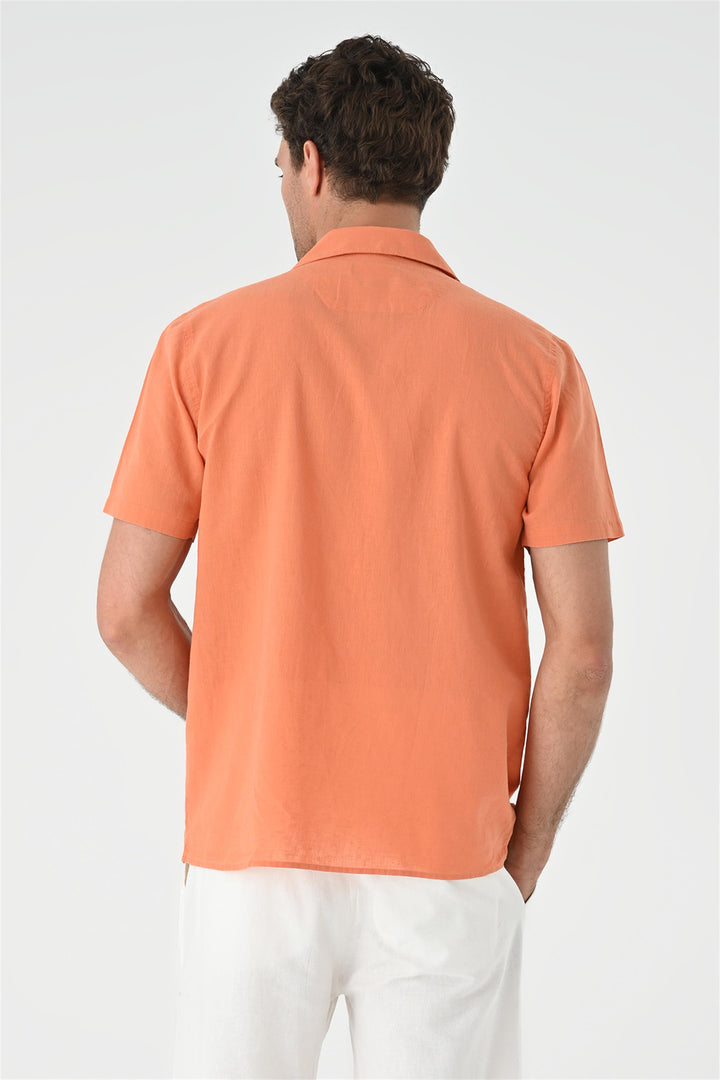 Men's Orange Camp Collar Pocket Detailed  Shirt - Wessi