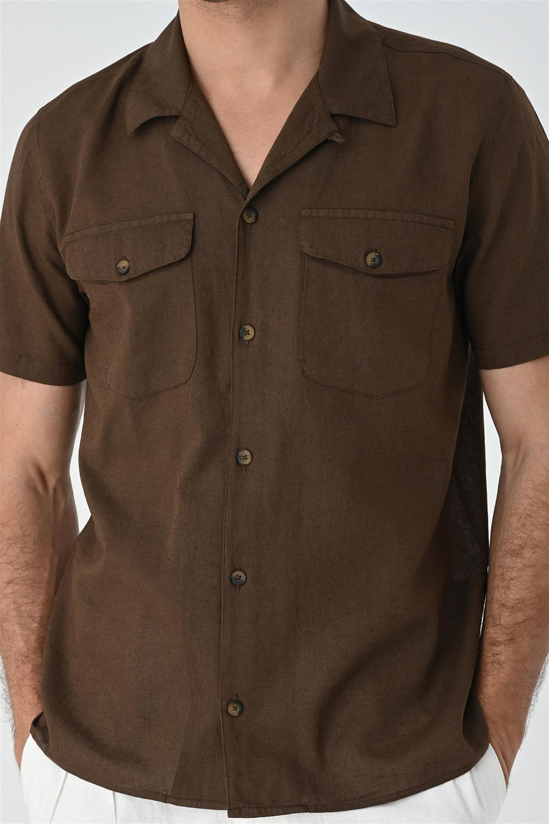 Men's Brown Camp Collar Pocket Detailed  Shirt - Wessi