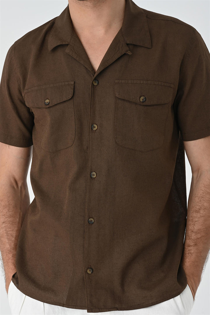 Men's Brown Camp Collar Pocket Detailed  Shirt - Wessi