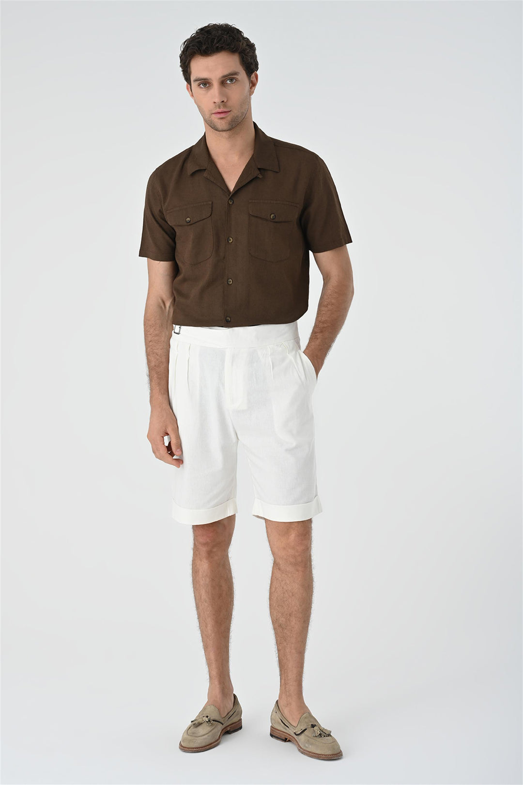 Men's Brown Camp Collar Pocket Detailed  Shirt - Wessi