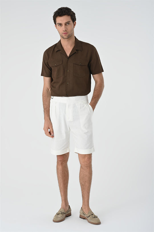 Men's Brown Camp Collar Pocket Detailed  Shirt - Wessi