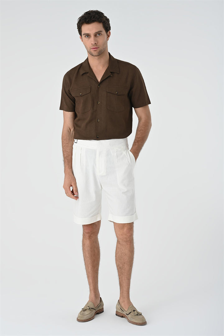 Men's Brown Camp Collar Pocket Detailed  Shirt - Wessi