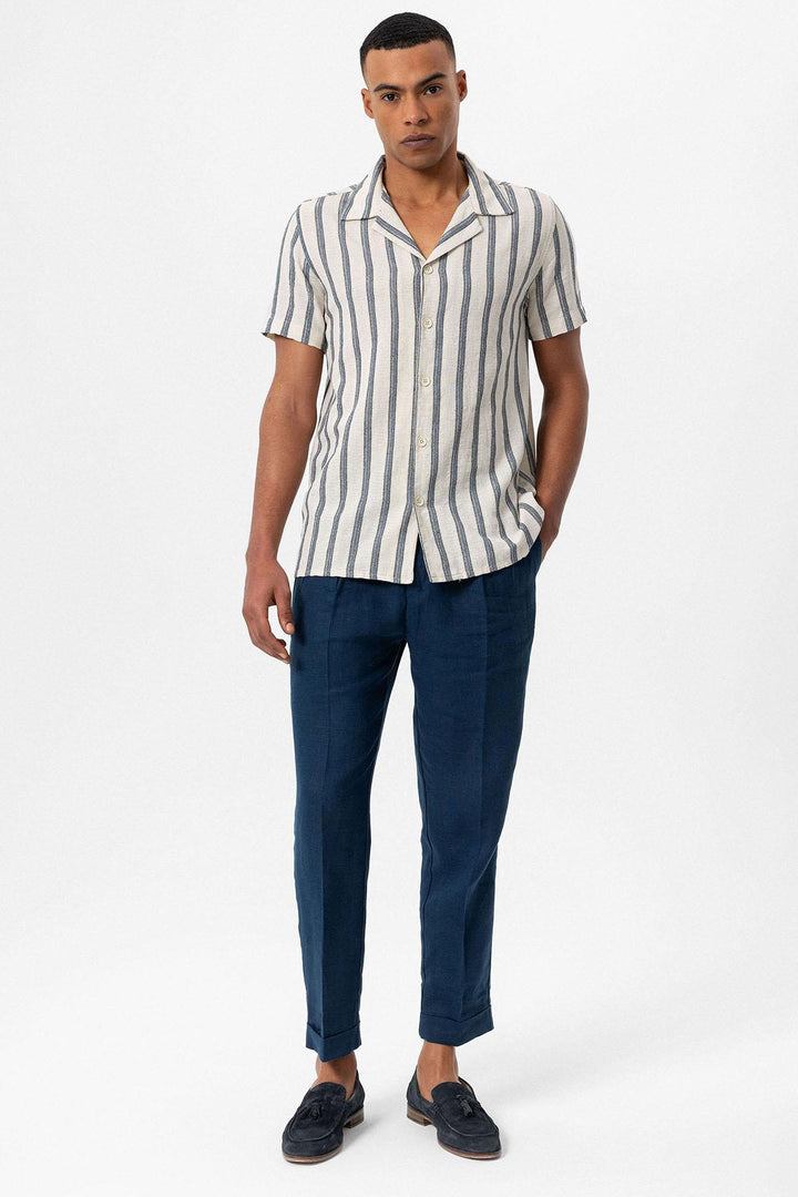 Men's Indigo Striped Camp Collar Shirt - Wessi