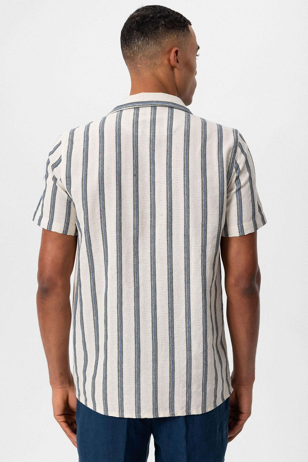 Men's Indigo Striped Camp Collar Shirt - Wessi