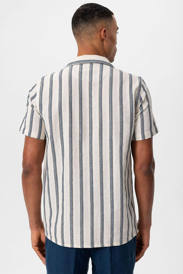 Men's Indigo Striped Camp Collar Shirt - Wessi