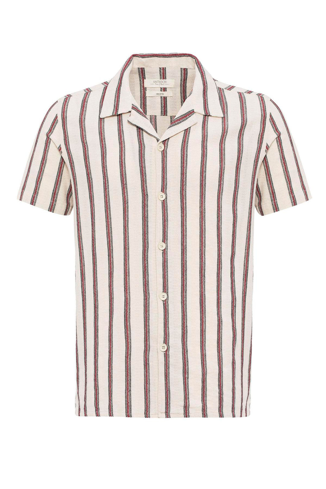 Men's Burgundy Striped Camp Collar Shirt - Wessi