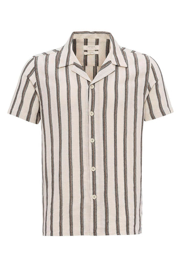 Camisa de hombre con cuello camp a rayas marrón - Wessi