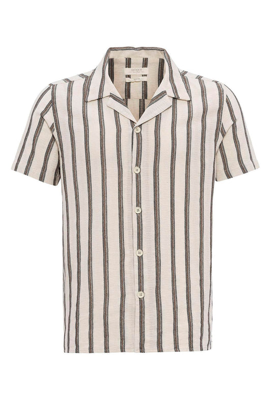 Camisa de hombre con cuello camp a rayas marrón - Wessi