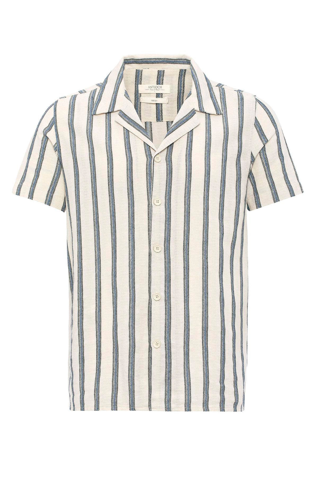 Men's Indigo Striped Camp Collar Shirt - Wessi