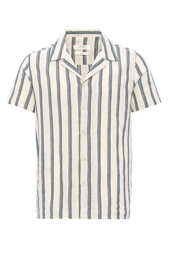 Men's Indigo Striped Camp Collar Shirt - Wessi