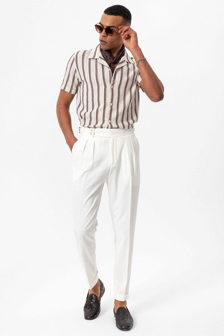 Men's Burgundy Striped Camp Collar Shirt - Wessi