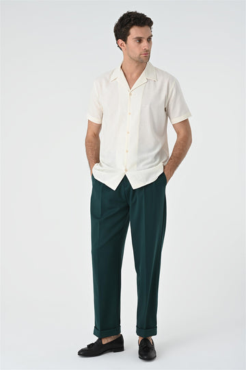 Camicia da uomo in fantasia lavorata a maglia color écru con colletto camp - Wessi