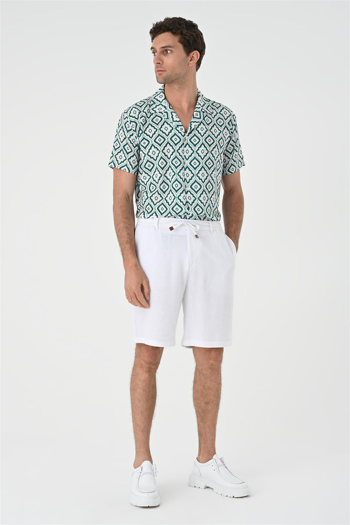 Chemise Homme Verte Motif Ethnique Col Ouvert Manches Courtes - Wessi
