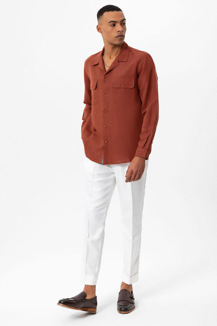 Men's Tile Camp Collar Linen Blend Long-Sleeve Shirt - Wessi