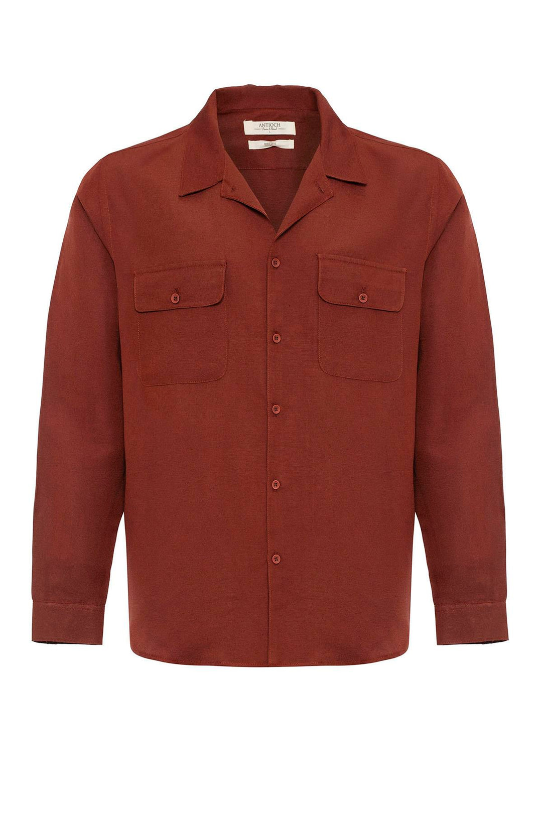 Men's Tile Camp Collar Linen Blend Long-Sleeve Shirt - Wessi