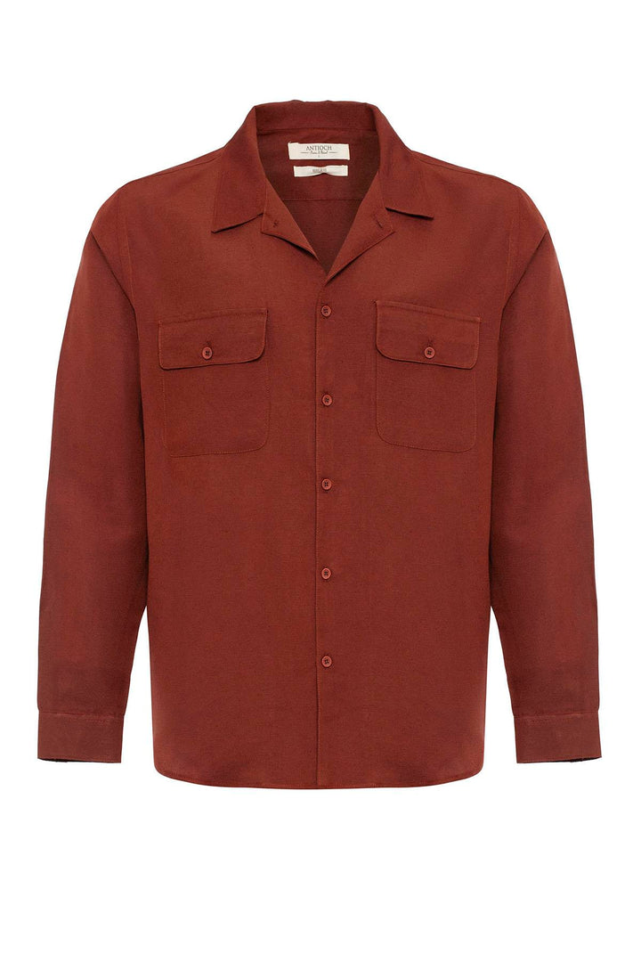 Men's Tile Camp Collar Linen Blend Long-Sleeve Shirt - Wessi