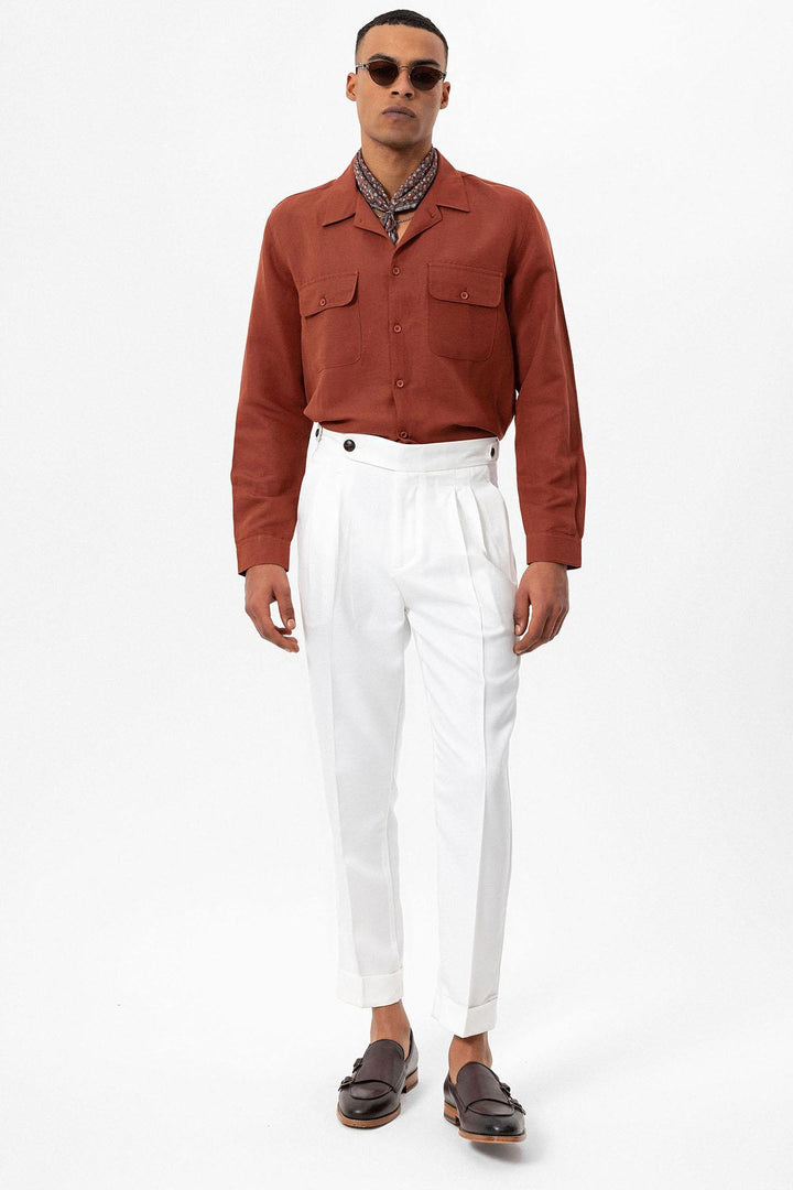 Men's Tile Camp Collar Linen Blend Long-Sleeve Shirt - Wessi