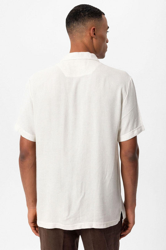 Chemise Col Camp Texturé Maille Écru Homme - Wessi