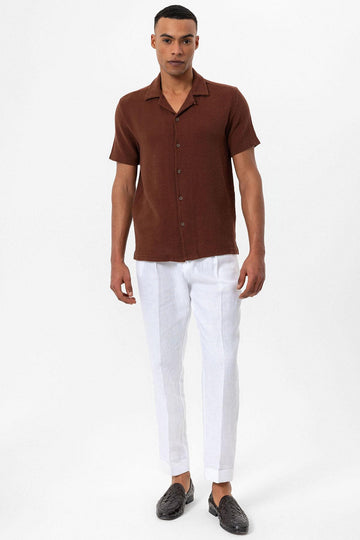 Chemise Col Camp Texturé Tricot Marron Homme - Wessi