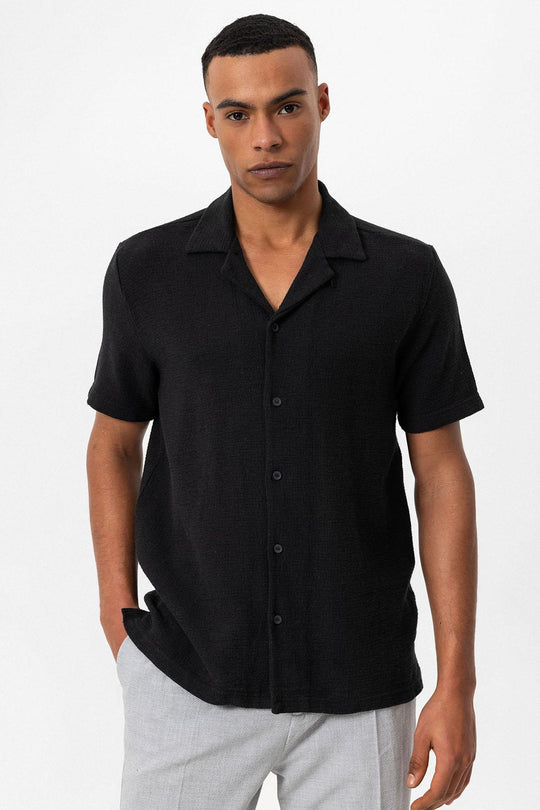 mens black dress shirt with white collar Jade Black with White Formal/Casual Textured Premium Cotton Shirt For Men