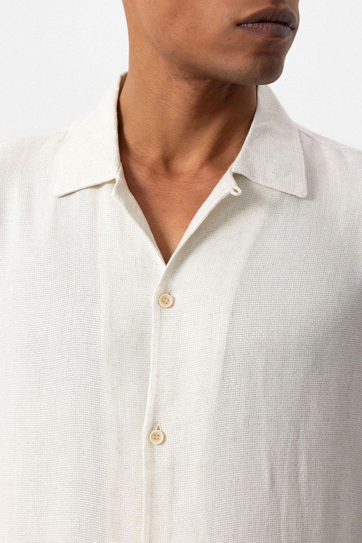 Men's Ecru Knit Textured Camp Collar Shirt - Wessi